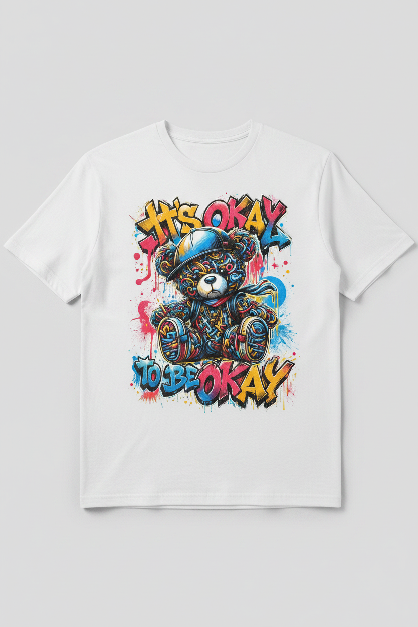 It's Okay To Be Okay graphic tee white t-shirt mockup