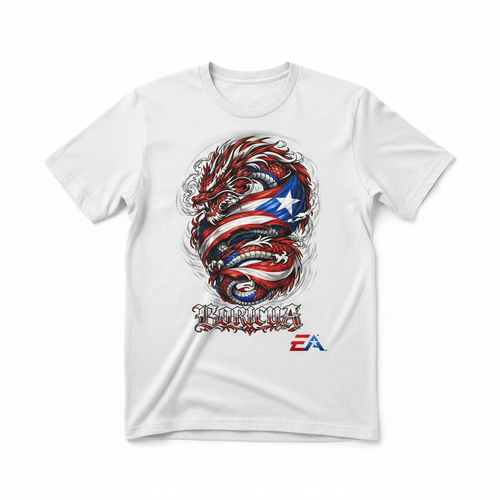Boricua Dragon graphic tee on white shirt – Elevate Apparel