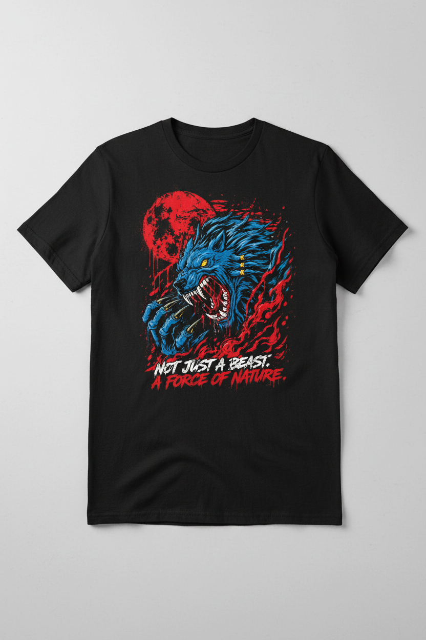 Not Just A Beast A Force Of Nature werewolf graphic tee black t-shirt mockup