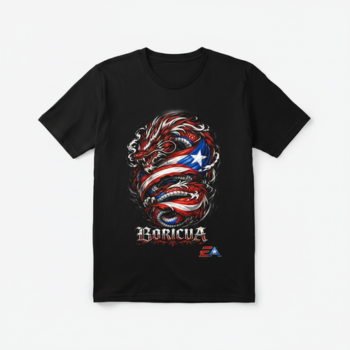 Boricua Dragon graphic tee on black shirt – Elevate Apparel